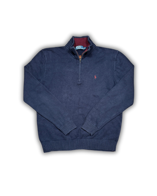 Vintage Polo Ralph Lauren 1/4 Zip Sweater - Navy Blue (Classic Preppy Style)