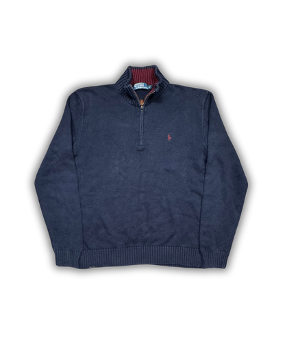 Vintage Polo Ralph Lauren 1/4 Zip Sweater - Navy Blue (Classic Preppy Style)